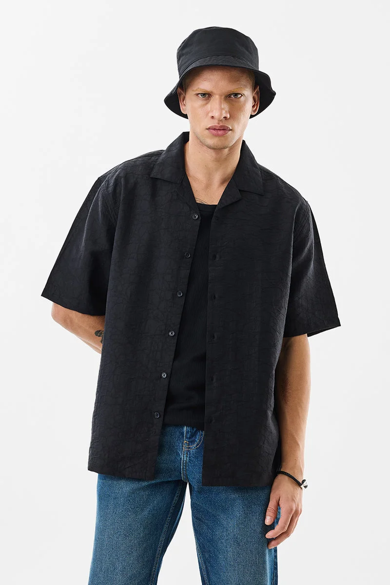 SNITCH Relaxed Fit Textured Black Shirt